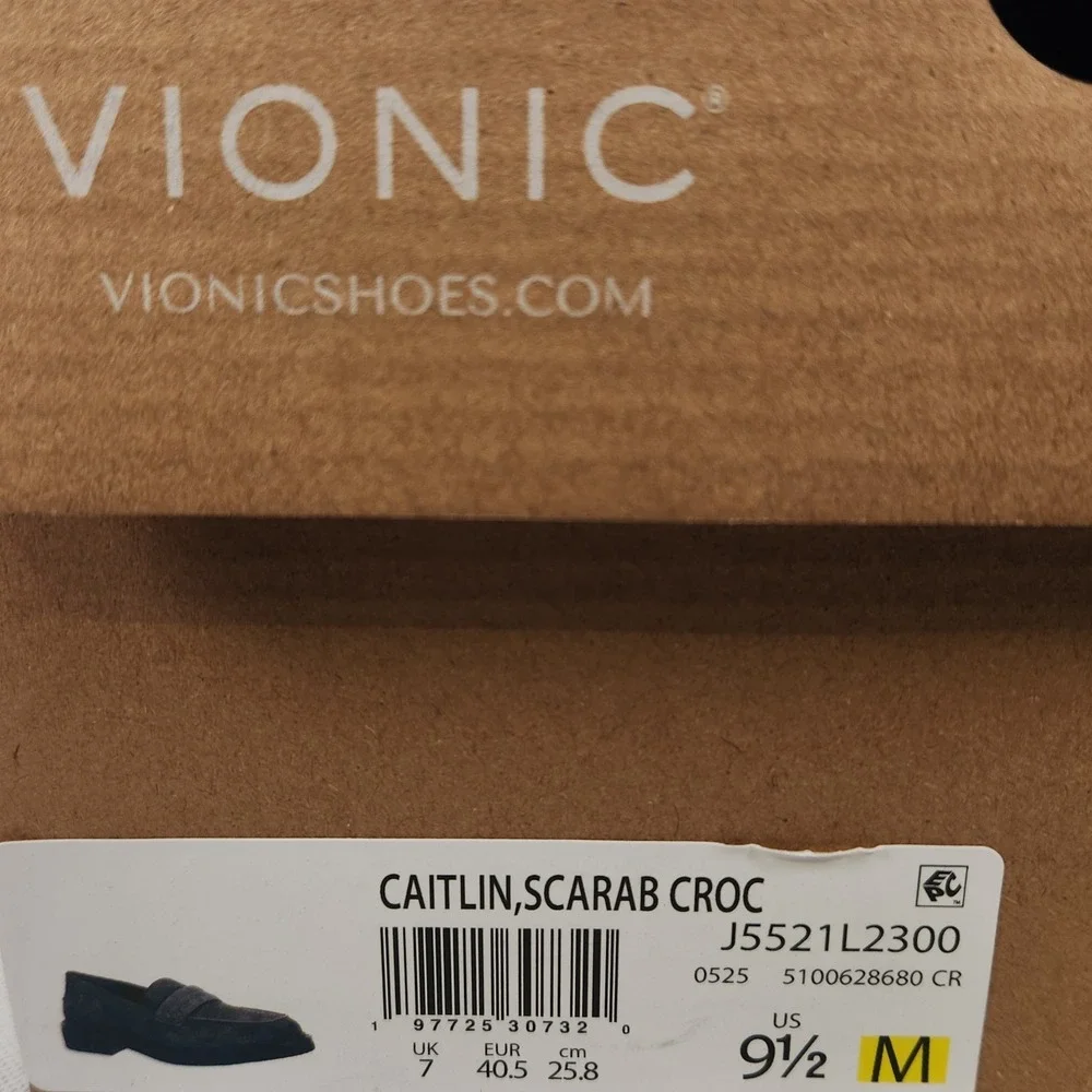 Vionic Caitlin Loafer Women Size 9.5 Scarab Croc Suede Orthotic Penny Loafers